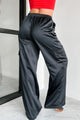 Clearing The Air Wide Leg Satin Cargo Pants (Black) - NanaMacs