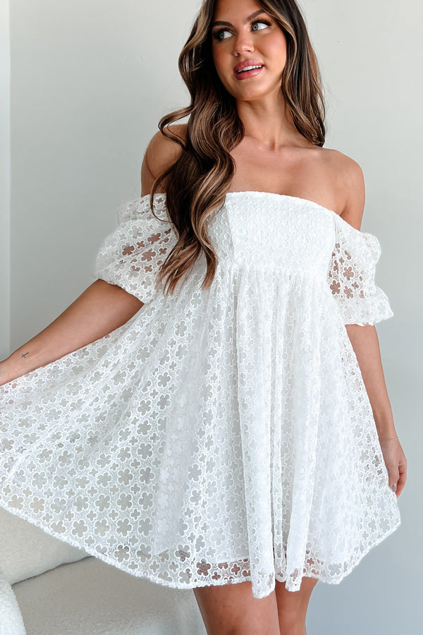 Simply Fetching Lace Mini Dress (White Floral) - NanaMacs