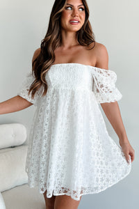 Simply Fetching Lace Mini Dress (White Floral) - NanaMacs