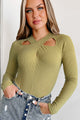 Write This Down Long Sleeve Cut-Out Bodysuit (Olive) - NanaMacs