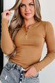 Cool Weather Crowd Long Sleeve Henley Top (Pale Brown) - NanaMacs