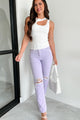 Penelope High Rise Distressed Straight Leg Kancan Jeans (Lavender) - NanaMacs