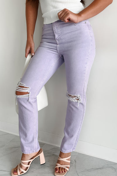 Penelope High Rise Distressed Straight Leg Kancan Jeans (Lavender) - NanaMacs