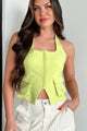 Flattery Won't Work Zip-Front Cargo Halter Vest (Lime) - NanaMacs