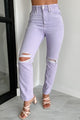 Penelope High Rise Distressed Straight Leg Kancan Jeans (Lavender) - NanaMacs