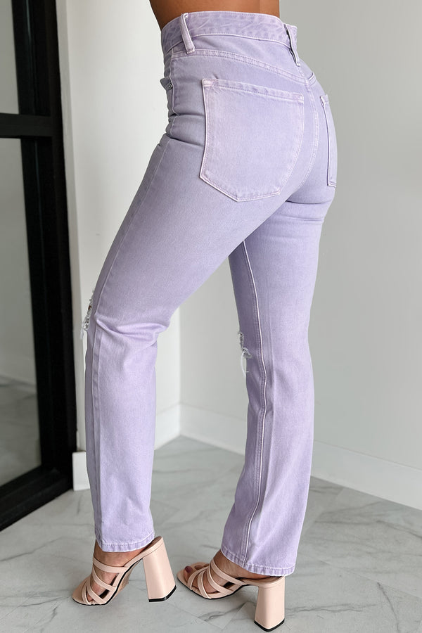 Penelope High Rise Distressed Straight Leg Kancan Jeans (Lavender) - NanaMacs