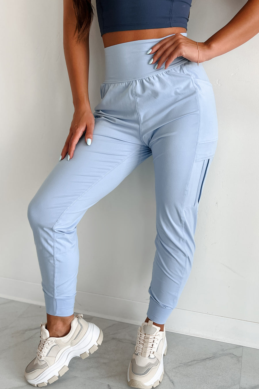 Bestie For The Restie Butter Soft Side Pocket Joggers (Pastel Blue) - NanaMacs