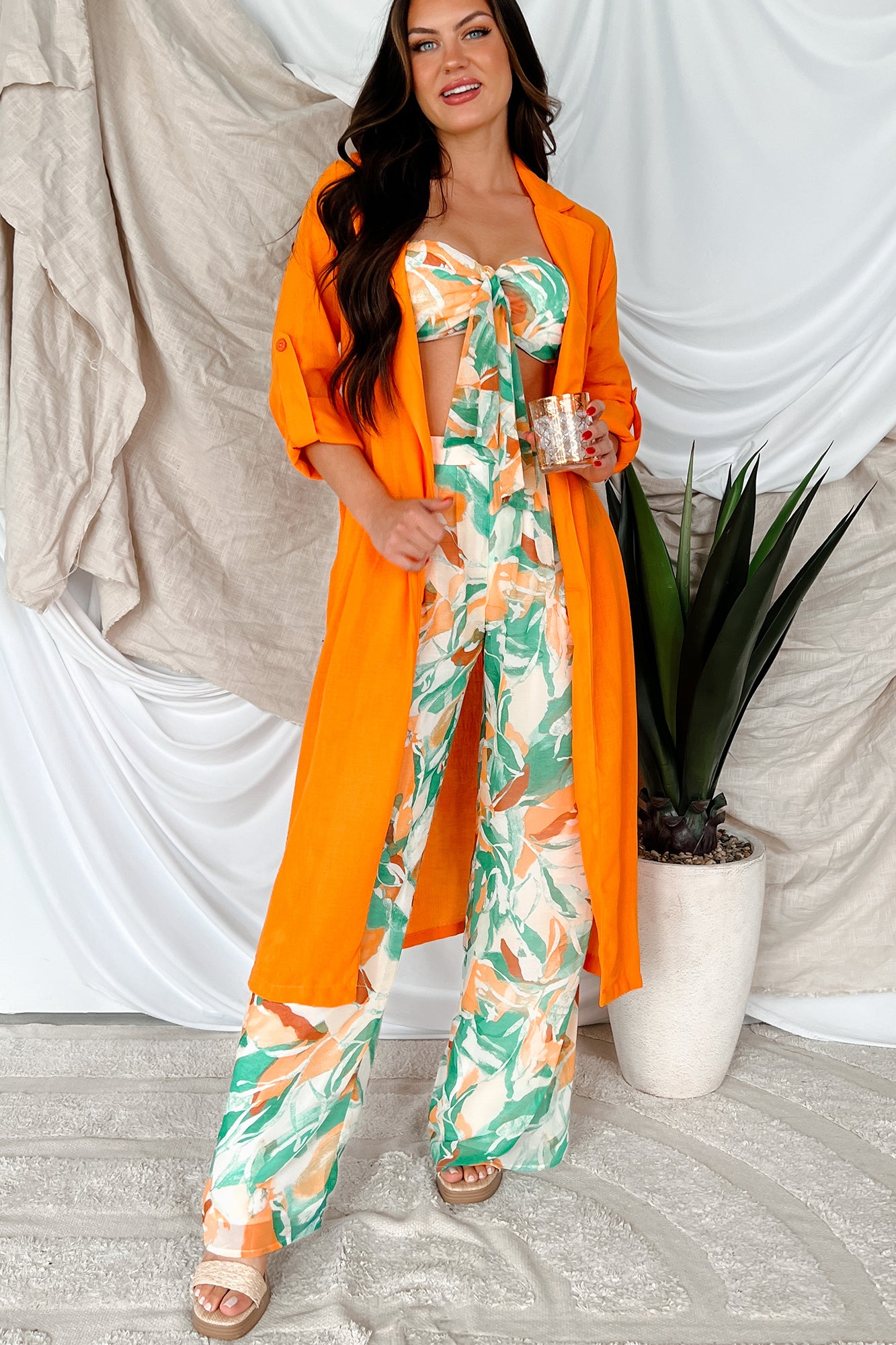 Live Colorfully Tie-Waist Linen Trench Coat (Orange) · NanaMacs
