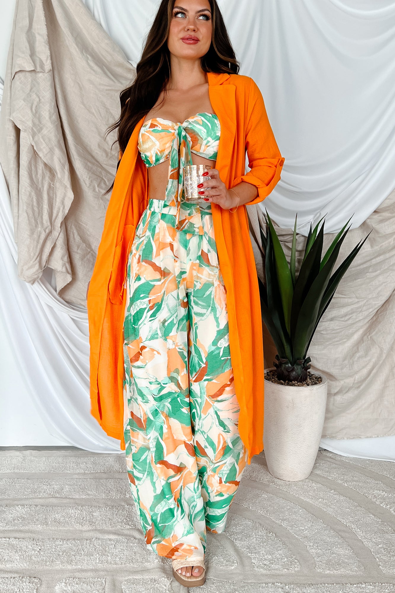 Live Colorfully Tie-Waist Linen Trench Coat (Orange) - NanaMacs