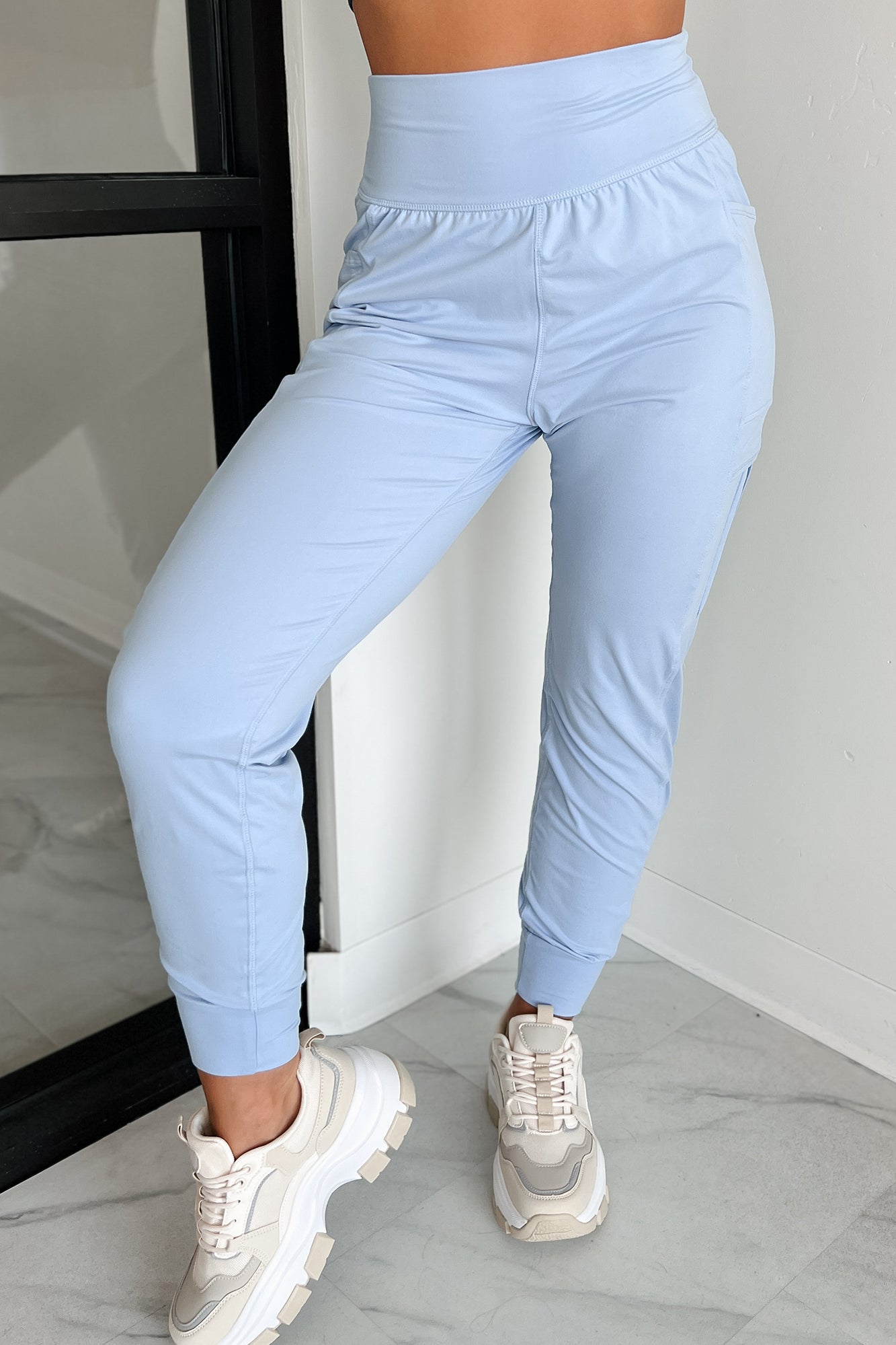 Bestie For The Restie Butter Soft Side Pocket Joggers (Pastel Blue) - NanaMacs