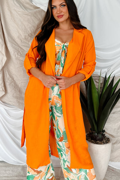 Live Colorfully Tie-Waist Linen Trench Coat (Orange) - NanaMacs