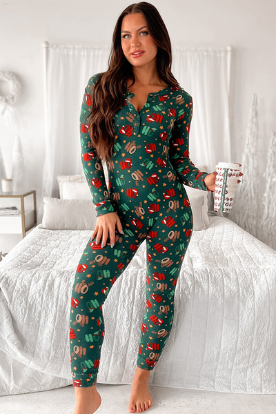 My Soul Santa Printed Waffle Knit Onesie Jumpsuit (Green) - NanaMacs