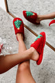 Doing Just Pine Fuzzy Christmas Tree Slippers (Red) - NanaMacs