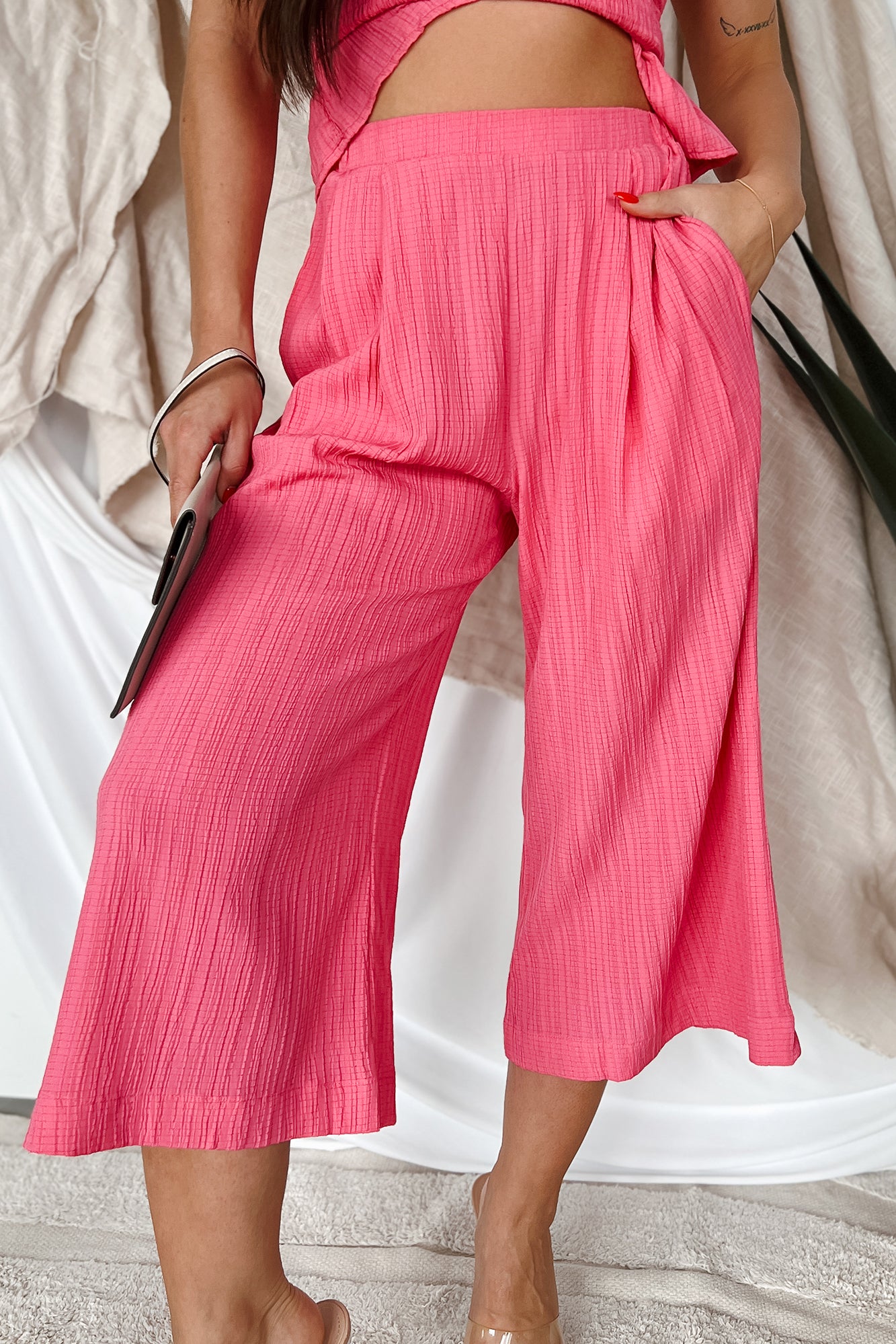 If You Don't Mind Woven Textured Capri Pants (Hot Pink) · NanaMacs