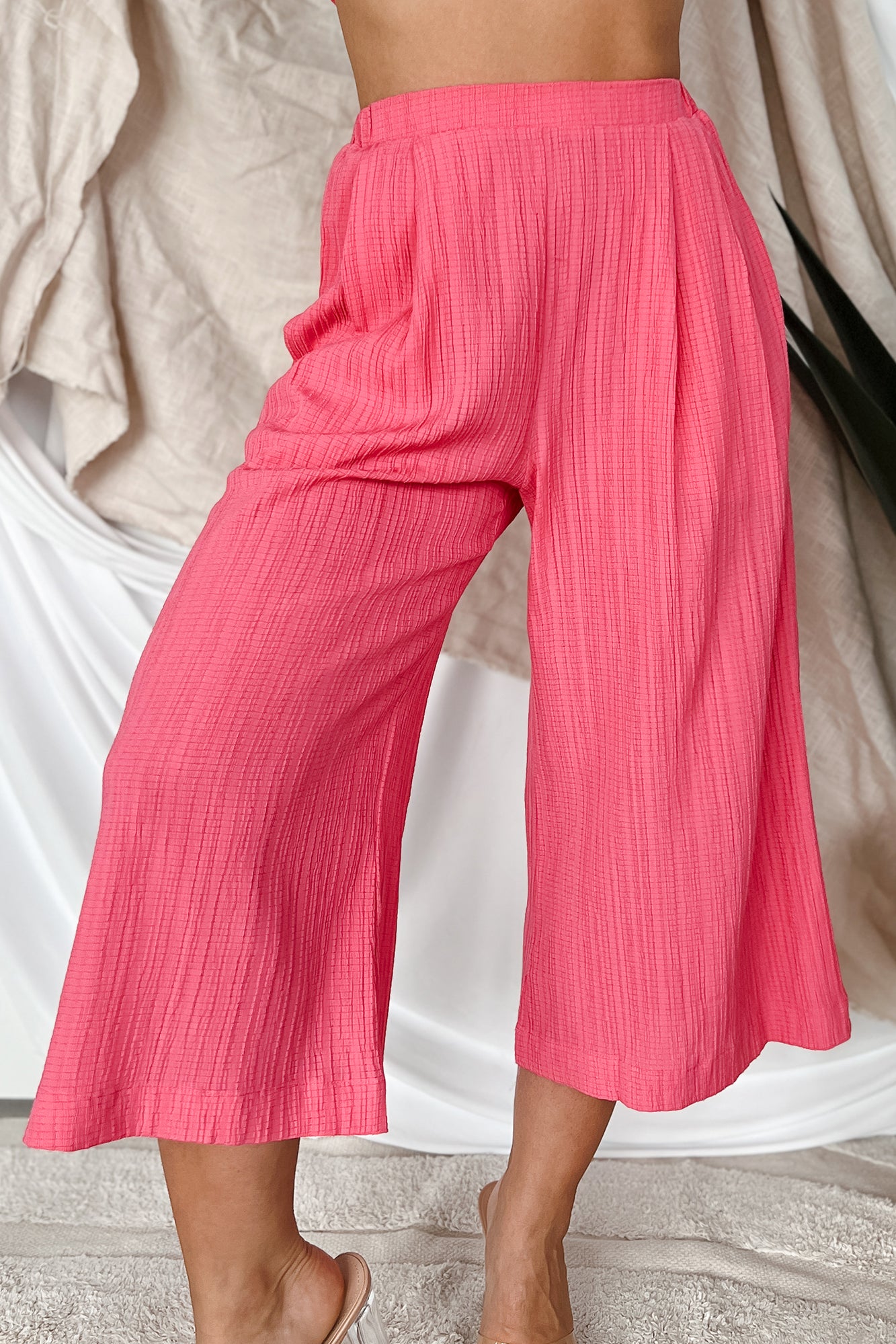 If You Don't Mind Woven Textured Capri Pants (Hot Pink) - NanaMacs