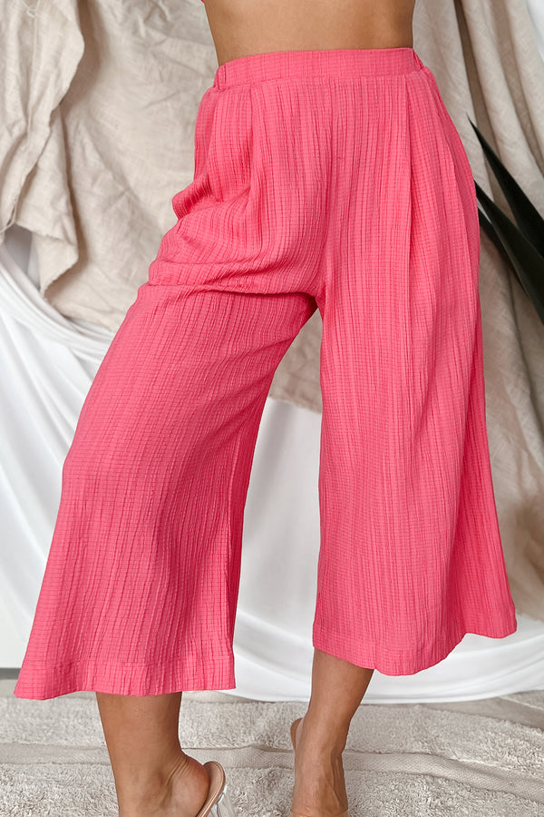 If You Don't Mind Woven Textured Capri Pants (Hot Pink) - NanaMacs