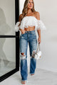 Paula Off The Shoulder Ruffle Floral Crop Top (Off White) - NanaMacs