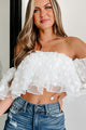 Paula Off The Shoulder Ruffle Floral Crop Top (Off White) - NanaMacs