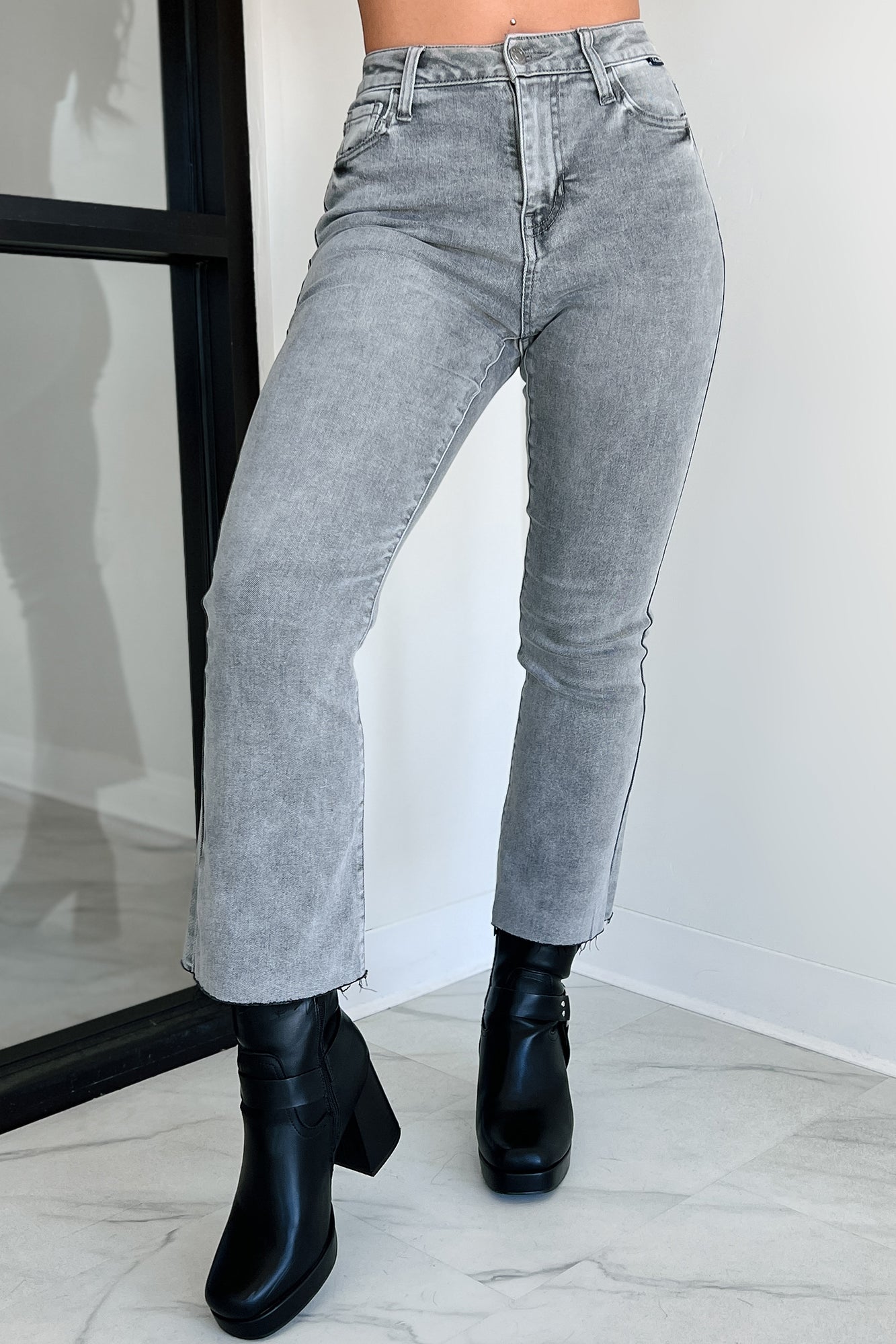 Tracie High Rise Crop Flare Cello Jeans (Grey) - NanaMacs