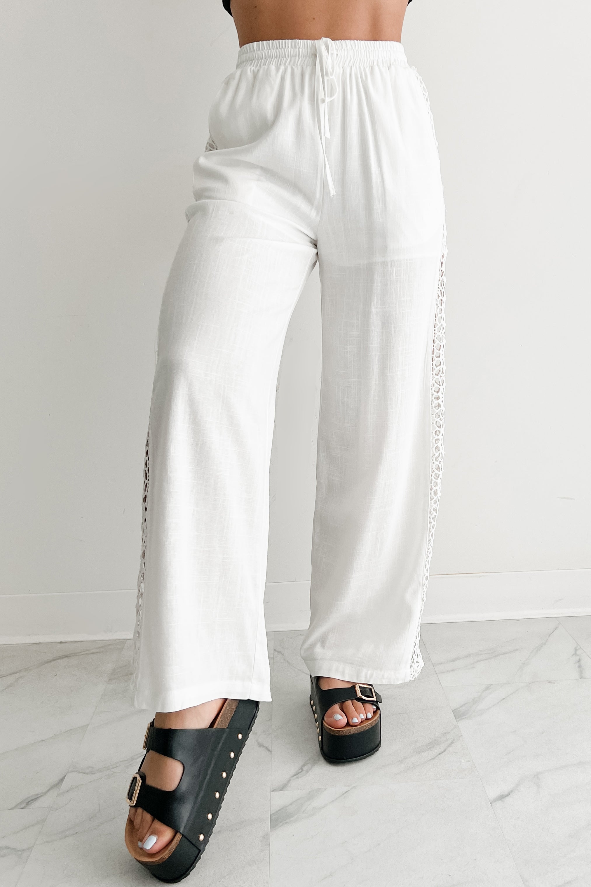 Gentle & Genuine Linen Crochet Wide Leg Pants (White) · NanaMacs