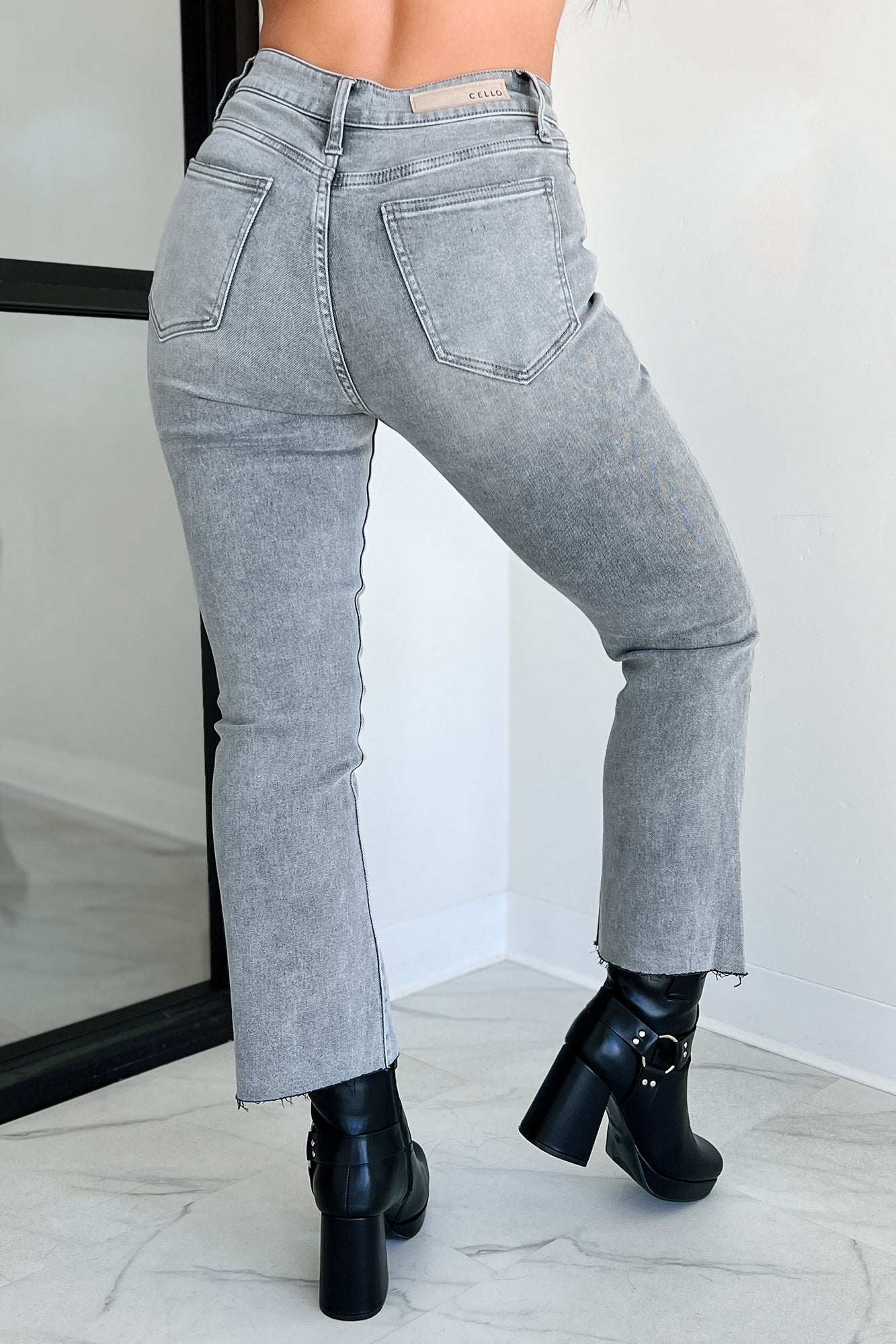 Tracie High Rise Crop Flare Cello Jeans (Grey) - NanaMacs