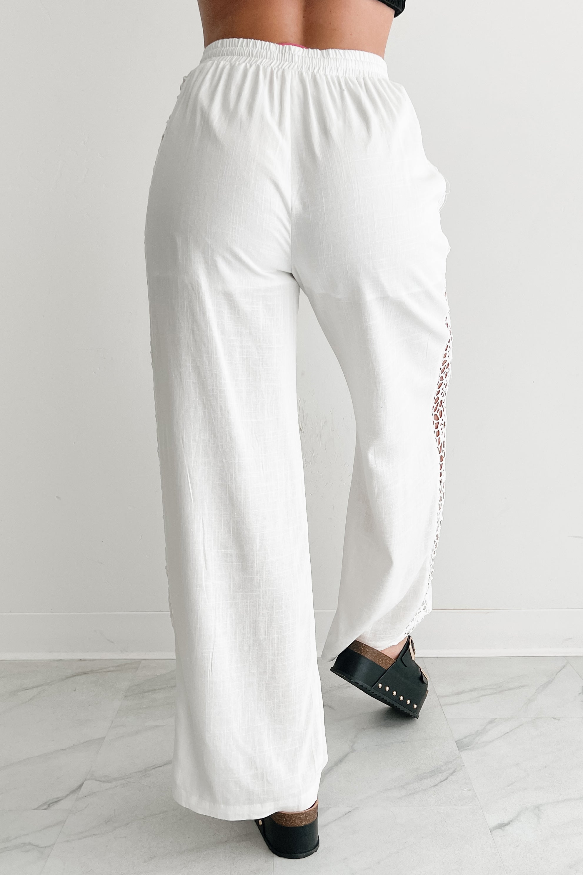 Gentle & Genuine Linen Crochet Wide Leg Pants (White) · NanaMacs