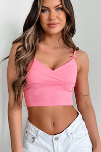 Developing Feelings Lace Trim Cami Crop Top (Pink) - NanaMacs