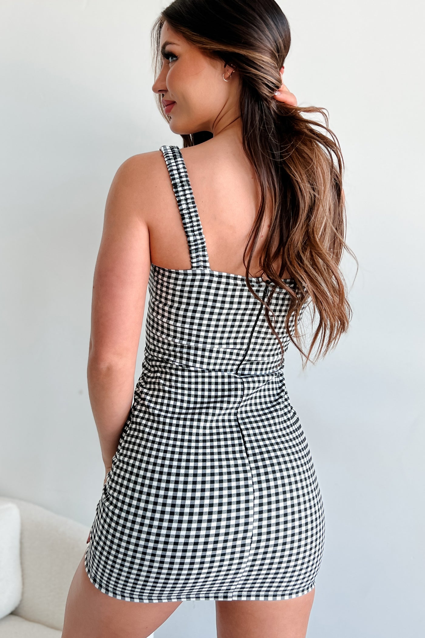 Charming Mentality Gingham Mini Dress (Black/White) - NanaMacs