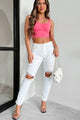 Always Doing More Sleeveless Ruched Crop Top (Pink Punch) - NanaMacs