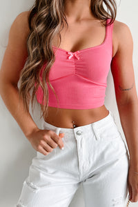 Always Doing More Sleeveless Ruched Crop Top (Pink Punch) - NanaMacs