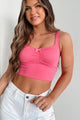 Always Doing More Sleeveless Ruched Crop Top (Pink Punch) - NanaMacs