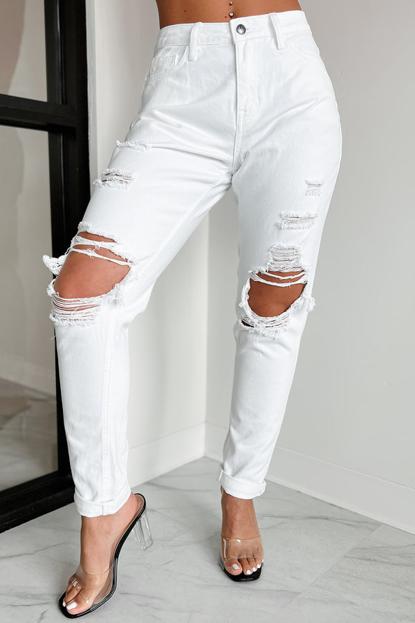 Sylvie High Rise Distressed Boyfriend Jeans (White) - NanaMacs