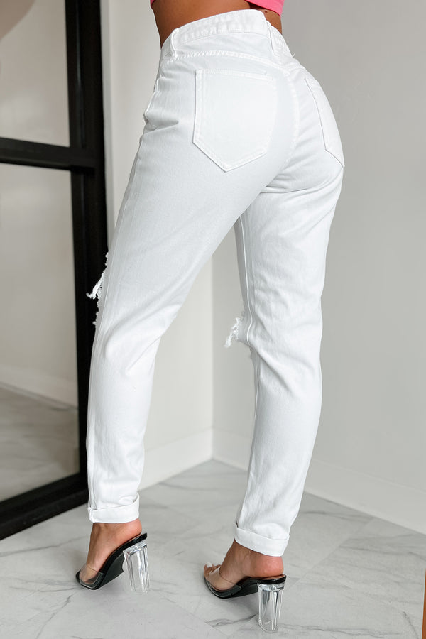 Sylvie High Rise Distressed Boyfriend Jeans (White) - NanaMacs