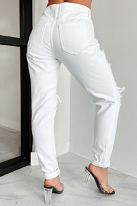 Sylvie High Rise Distressed Boyfriend Jeans (White) - NanaMacs