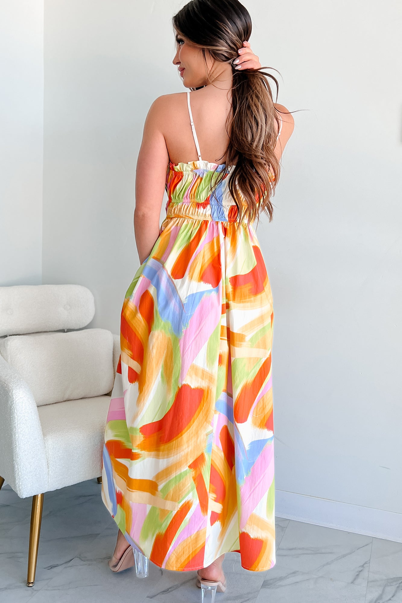 Passionate Response Printed Maxi Dress (White/Blue/Yellow) - NanaMacs