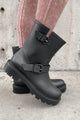 Dancing In The Rain Buckle Strap Rain Boots (Black) - NanaMacs