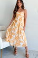 Breezy Perspective Pleated Tropical Print Dress (Light Orange Multi) - NanaMacs