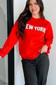 The City That Never Sleeps "New York" Raglan Sweatshirt (Red) - NanaMacs