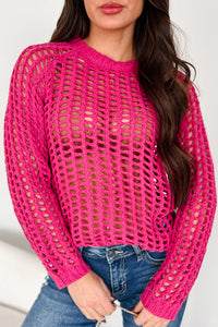 Castillo Hollow Knit Sweater Top (Hot Pink) - NanaMacs