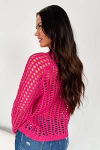 Castillo Hollow Knit Sweater Top (Hot Pink) - NanaMacs