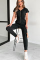 Best Laid Plans Zip-Front Hooded Ribbed Jumpsuit (Black) - NanaMacs