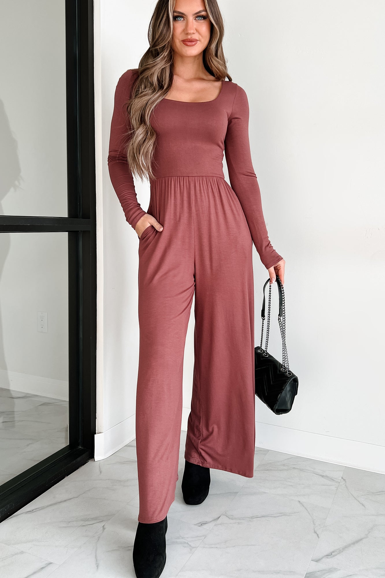 Red square cheap neck jumpsuit