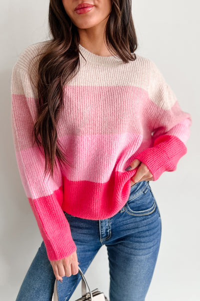 Phases Of Love Colorblock Striped Knit Sweater (Cream/Pink) - NanaMacs