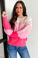 Phases Of Love Colorblock Striped Knit Sweater (Cream/Pink) - NanaMacs