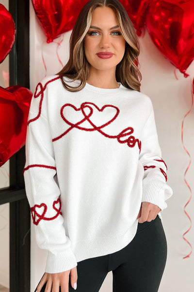 All Lovey Dovey Tinsel Yarn Sweater (White) - NanaMacs