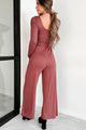 Cutting Corners Square Neck Wide Leg Jumpsuit (Red Brown) - NanaMacs