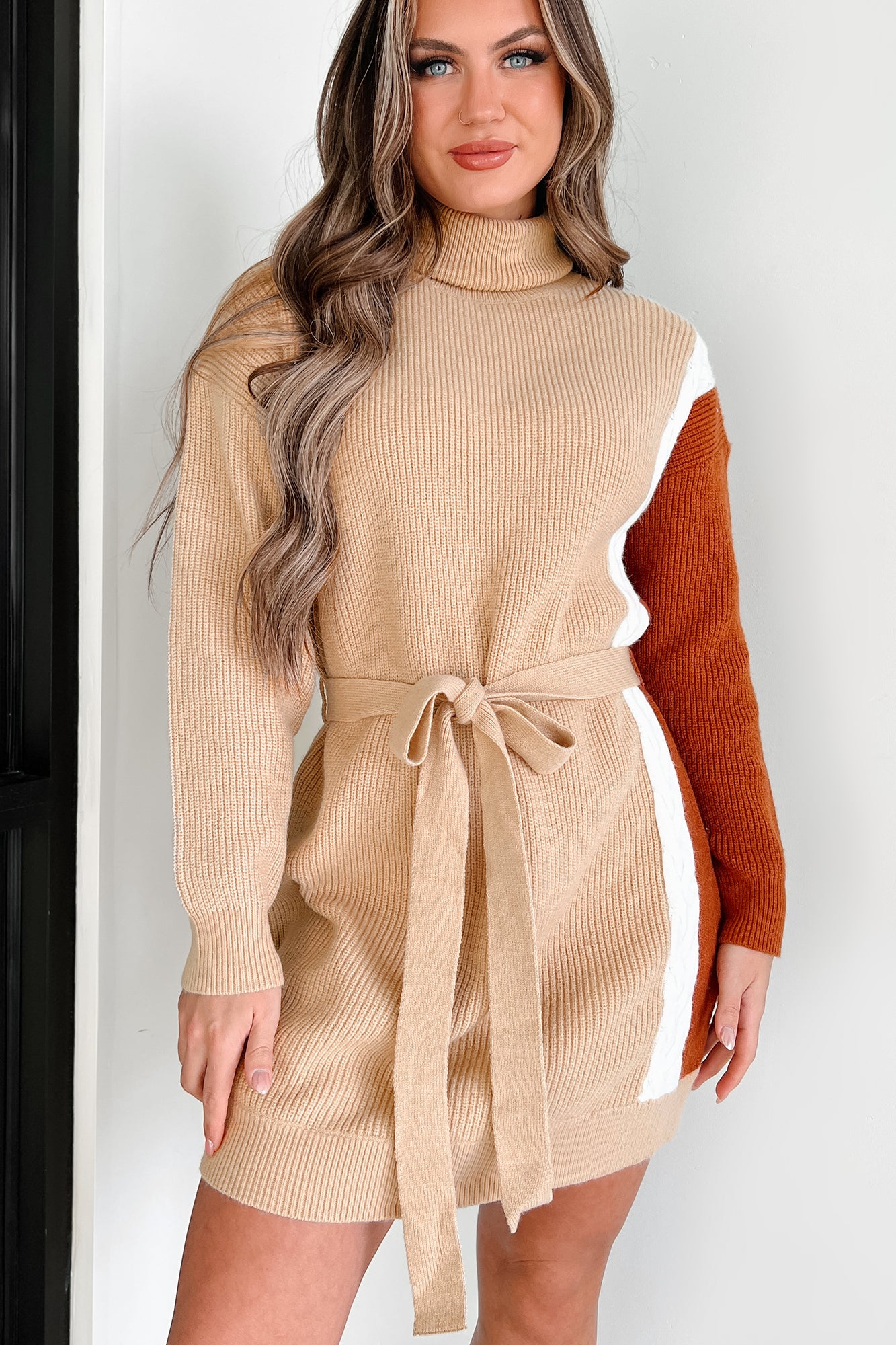 Slope City Turtleneck Sweater Dress (Oatmeal Multi) - NanaMacs