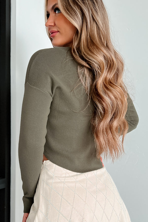 Same Old Song Long Sleeve Crop Top (Olive) - NanaMacs