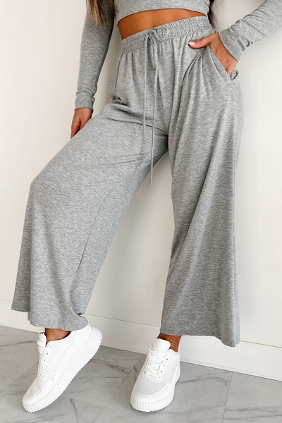 Lazy Reputation Drawstring Waist Lounge Pants (Heather Grey) - NanaMacs