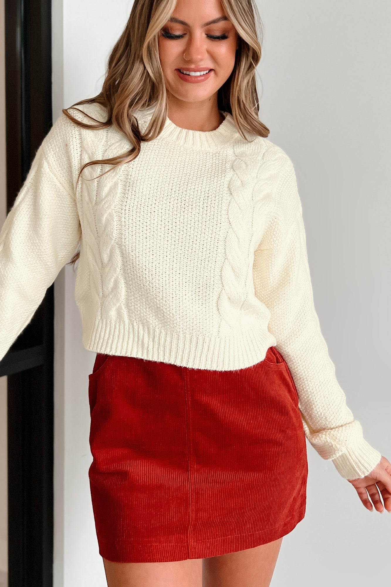 Learned My Lesson Cable Knit Crop Sweater (Cream) - NanaMacs